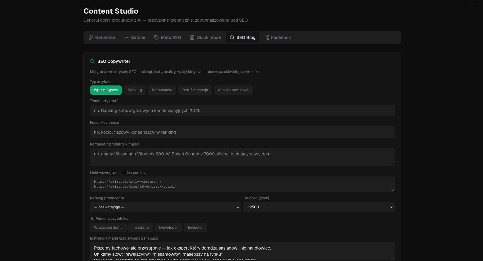 WooMate Studio — SEO Blog, generator artykułów